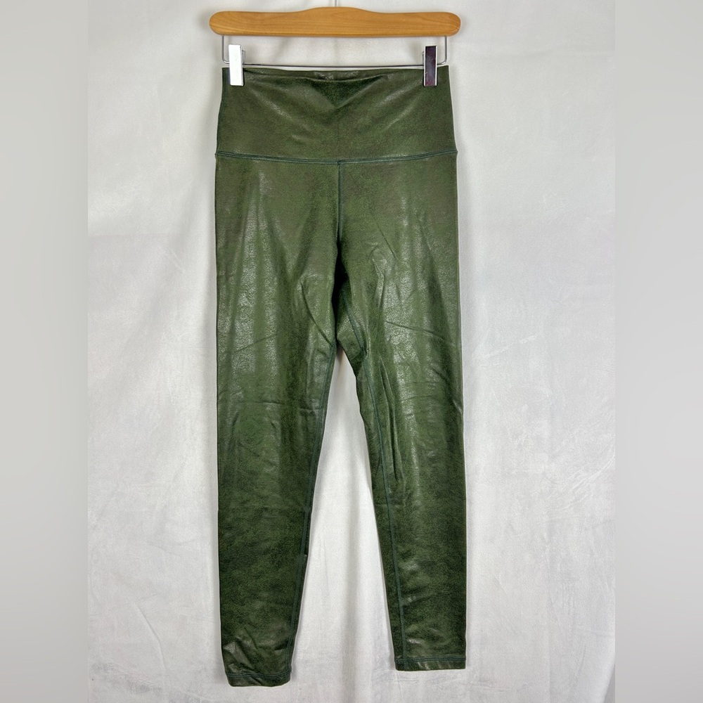 AERIE Offline Leggings‎ Green Metallic High Rise Size Medium Shiny Crinkle
